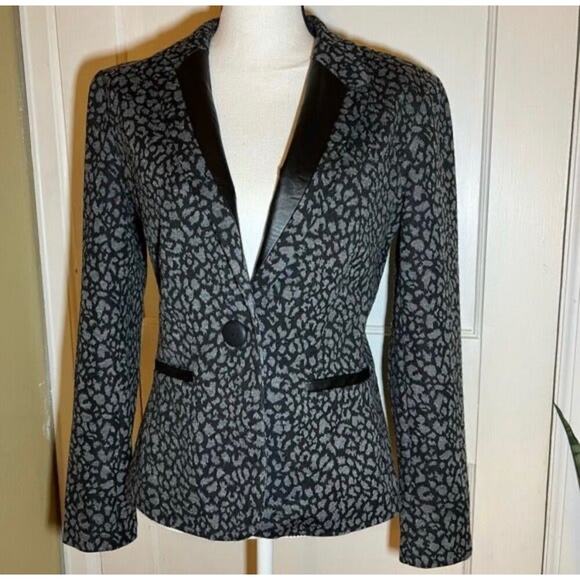 Black and Gray Notations Animal Print Blazer Jacket - Picture 1 of 11